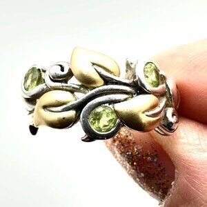 Barbara Bixby Womens Ring Sterling Silver 18K Gold Peridot Vine Band Size 9